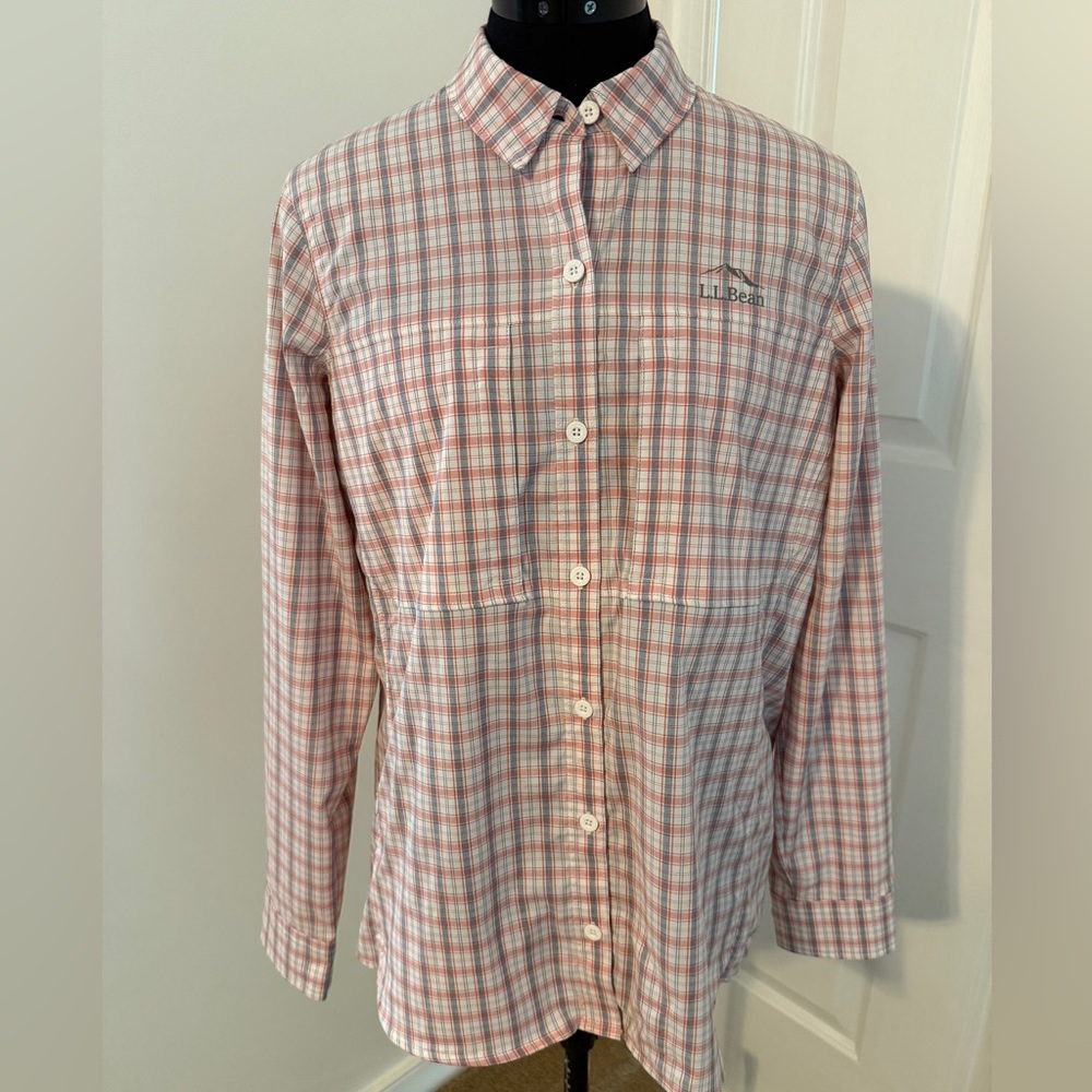L.L. Bean Women’s Casual Plaid Shirt - Pink and White